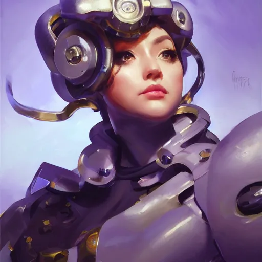 Image similar to greg manchess portrait painting of robotic violet evergarden as overwatch character, medium shot, asymmetrical, profile picture, organic painting, sunny day, matte painting, bold shapes, hard edges, street art, trending on artstation, by huang guangjian, gil elvgren, ruan jia, greg rutkowski, gaston bussiere