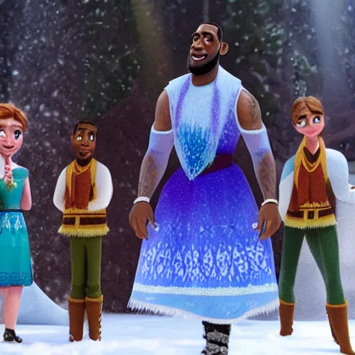 Prompt: film still of lebron james as a character in frozen