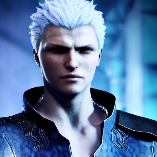 Portrait of vergil from devil may cry 5 with a haunting blue background