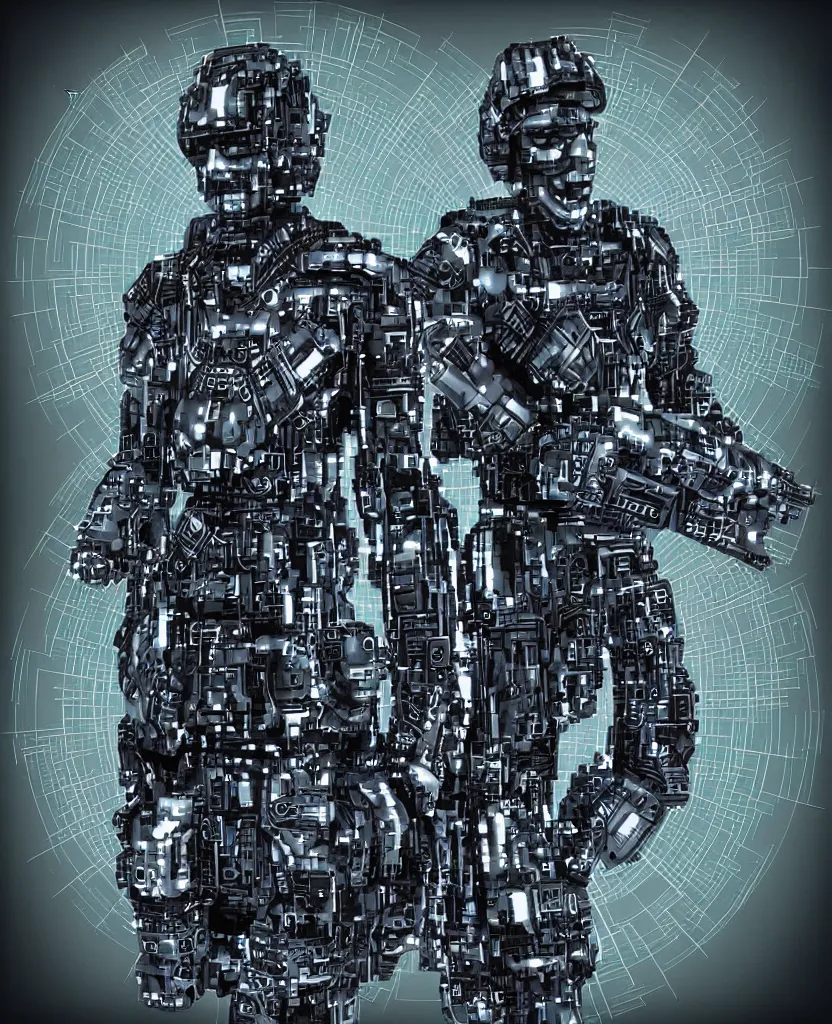 Prompt: techno - spiritual futurist machine soldier, perfect future, award winning digital art