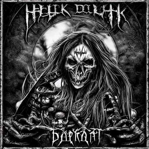 Image similar to heavy-metal album cover - dark-art, witch, made in tones of white and grey