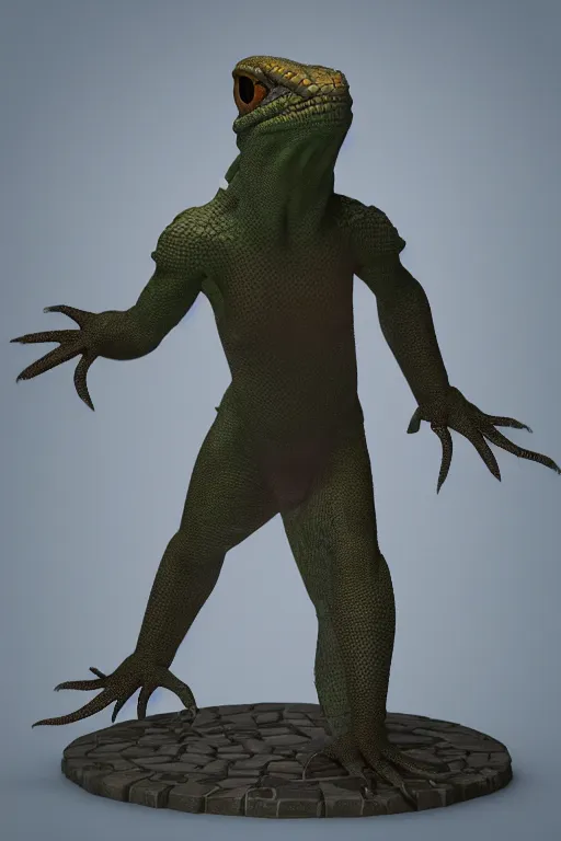 Image similar to a lizard person, dnd, 3 d render, unreal engine, volumetric lighting, artstation