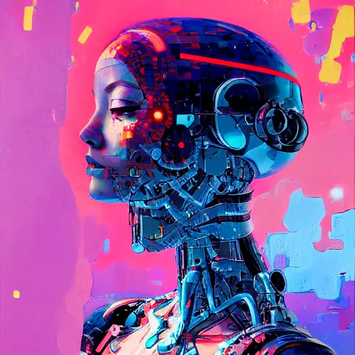 Image similar to palette knife glitch artwork of a cybernetic princess, sharp focus, by james jean, by rossdraws, frank franzzeta, sakimichan