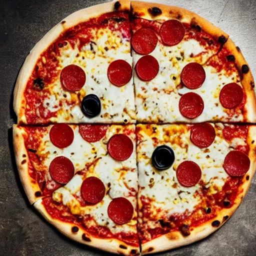 Prompt: 'A pizza in the shape of the Yin and Yang symbol. Professional food photography'