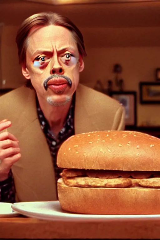Image similar to film still of steve buscemi made out of bread in the royal tenenbaums, 4 k