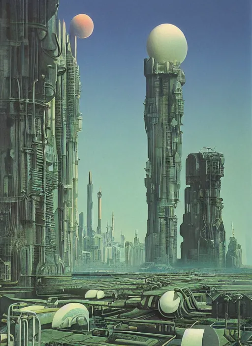 Prompt: photorealistic image of a futuristic cityscape, industrial, minimalism, naturecore, by roger dean, by dean ellis
