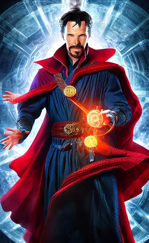 Image similar to epic doctor strange wallpaper, black and red suit, dynamic lighting, photorealistic fantasy concept art, trending on art station, stunning visuals, terrifying, creative, cinematic