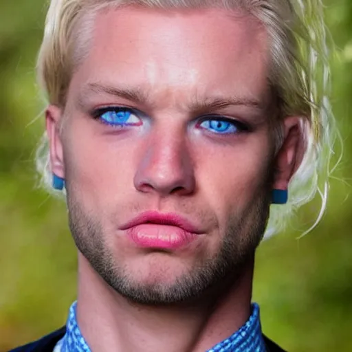 Prompt: a very ugly blue eyed blond man