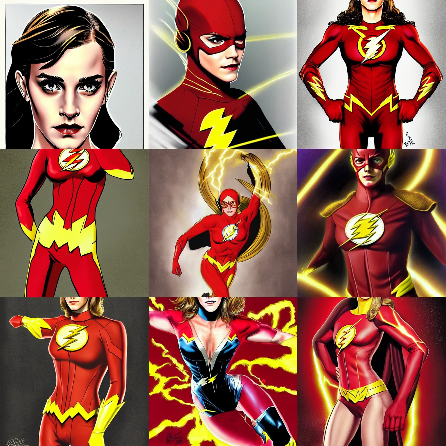 Prompt: fashion model Emma Watson as The Flash by brian bolland by alex ross digital painting digital art