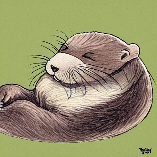 Image similar to an otter sleeping, comic art