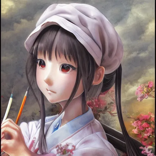 Image similar to dynamic composition, motion, ultra-detailed, incredibly detailed, a lot of details, amazing fine details and brush strokes, colorful and grayish palette, soft and silky smooth, HD semirealistic anime CG professional concept art digital painting, watercolor oil painting of a Japanese schoolgirl wearing school uniform, by a Chinese artist at ArtStation, by Huang Guangjian, Fenghua Zhong, Ruan Jia, Xin Jin and Wei Chang. Realistic artwork of a Chinese videogame, gradients, gentle an harmonic grayish colors.