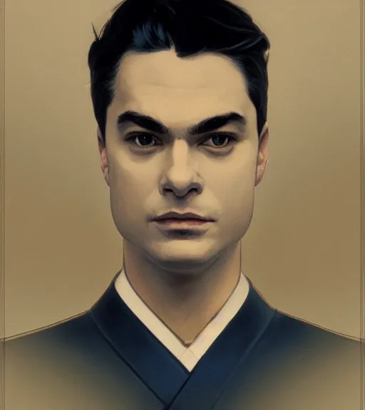 Prompt: Ben Shapiro wearing a navy and white Japanese school uniform, posing in Waikiki, sigma male, portrait art by alphonse mucha and greg rutkowski, highly detailed, digital painting, concept art, illustration, dim lighting with twilight rays of sunlight, trending on artstation, very detailed, smooth, sharp focus, octane render, close up