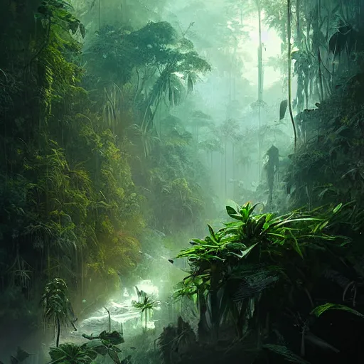 Prompt: jungle by greg rutkowski tripping on ayahuasca