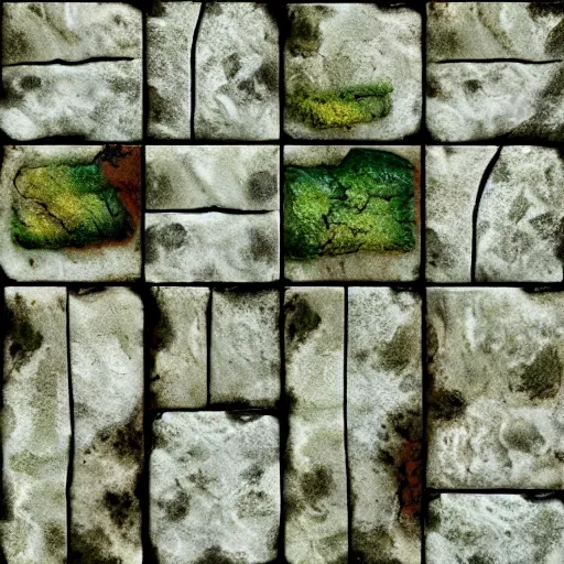 Image similar to digital hand painted tiles textures of a rock bricks with moss, digital art, fantasy, behance, pinterest, deviantart, artstation, design, rpg, detailed, digital art, incredible, digital painting