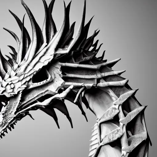 Image similar to white dragon skeleton, studio photography, 4 k, black background