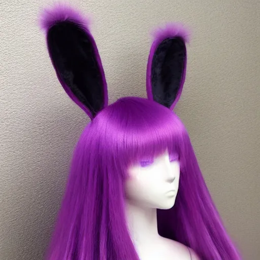 Image similar to bunny furry, pink fur, purple fluffy hair on top of head, anime style