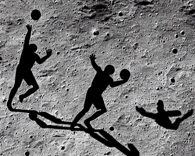 Prompt: two astronauts playing basketball on the surface of moon