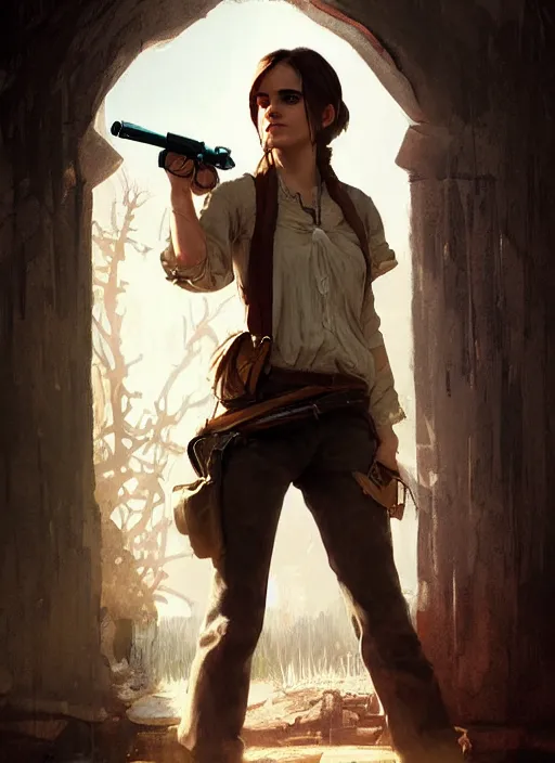 Image similar to highly detailed full body portrait of emma watson red dead redemption art, unreal engine, fantasy art by greg rutkowski