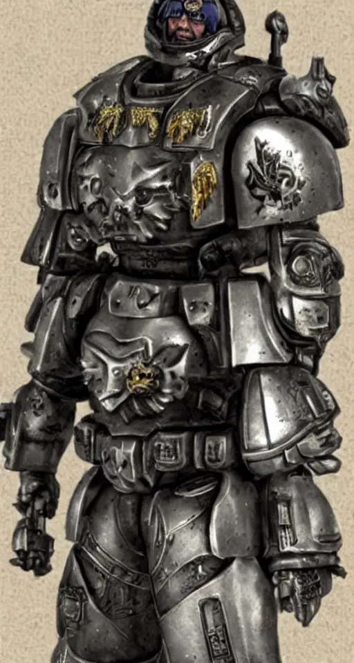 Image similar to Chuck Norris wearing space marine armor no helmet professionally detailed photo realistic