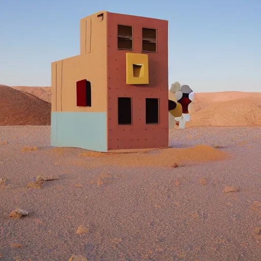 Image similar to big scale baby toy hotel in the dessert, modernism