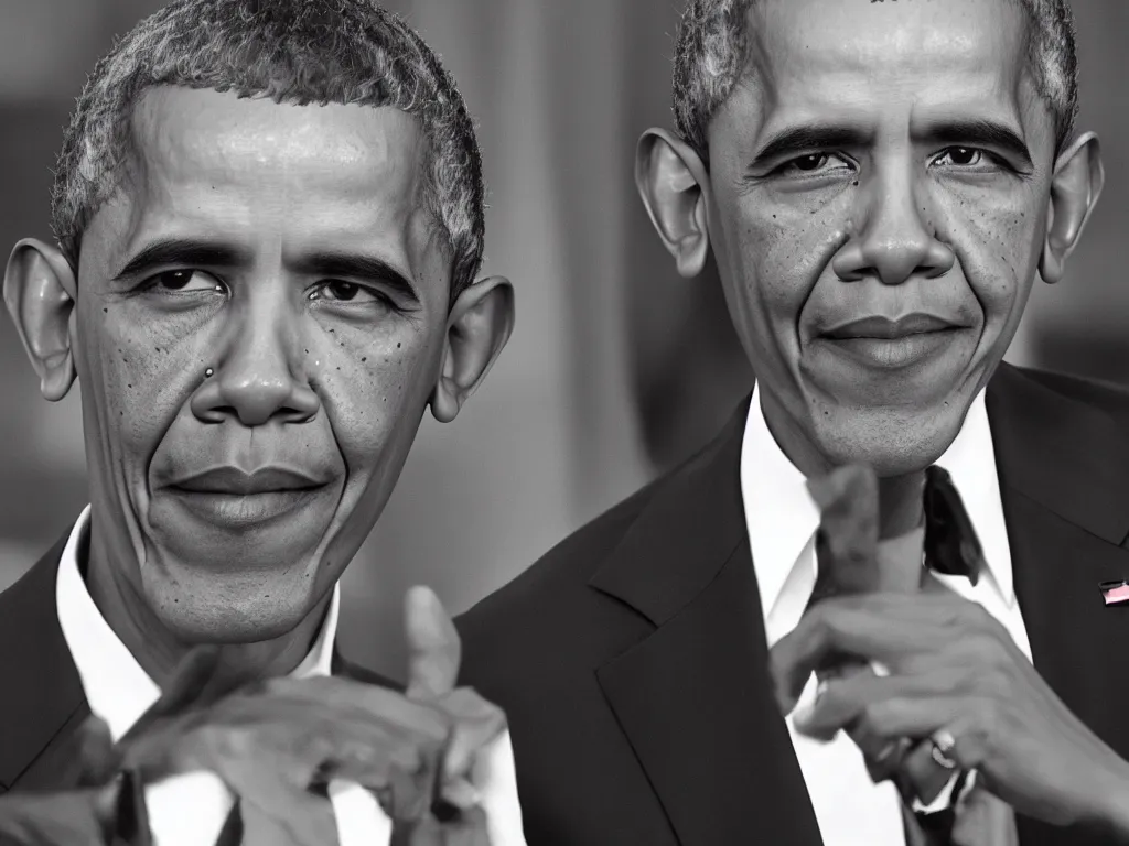 Prompt: Portrait of Obama with Trump's Hair, photo-realistic, 2K, highly detailed, perfect coherence