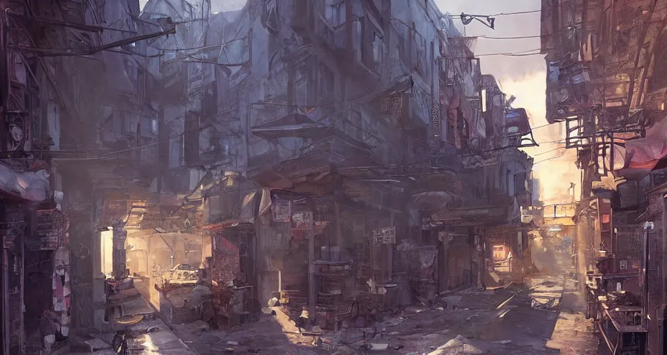 Image similar to craig mullins and ghibli digital art of american city, street, 1 9 2 0, sunset alley, the half - human, half - cat monster watches you, its body hidden in the shadow unreal engine, hyper realism, realistic shading, cinematic composition, realistic render, octane render, detailed textures, photorealistic, wide shot