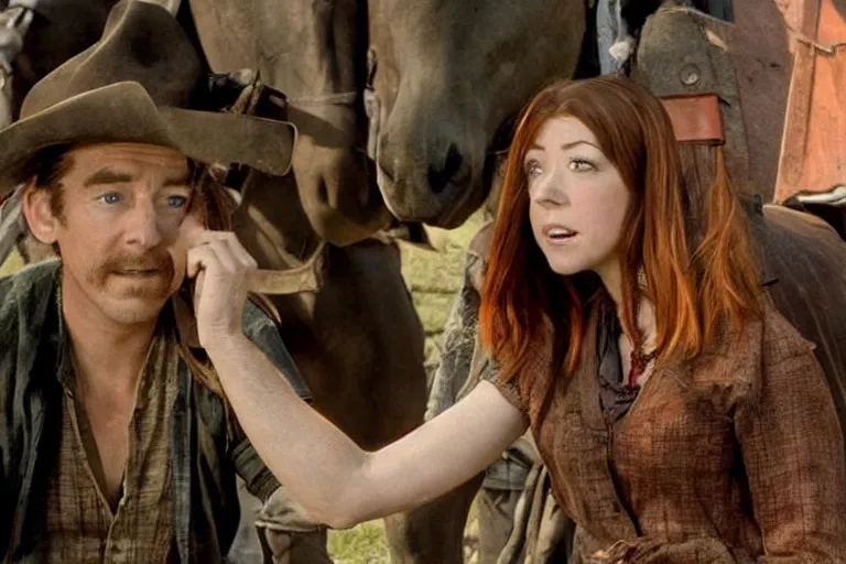 Prompt: screenshot from western movie, starring young alyson hannigan