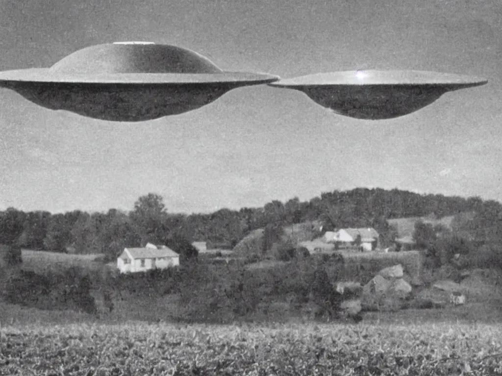 Prompt: A Vintage Photograph of a UFO over a Farm in Pennsylvania in 1923