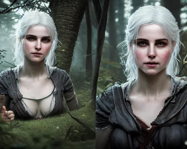 Image similar to 5 5 mm portrait photo of a real life ciri with a long face scar across her left cheek, in a magical forest. dark atmosphere. art by greg rutkowski. highly detailed 8 k. intricate. lifelike. soft light. nikon d 8 5 0.