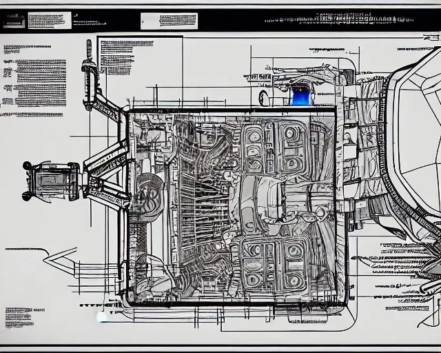 Image similar to a full page of a mechanical blueprint showing the interior of godzilla, with a big head, muted colors, post grunge, studio ghibli, hq,