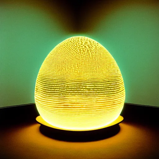 Image similar to annie liebowitz portrait of a plasma energy tron dinosaur egg in the shape of a random geometric shape, made up of glowing electric plates and patterns. cinestill