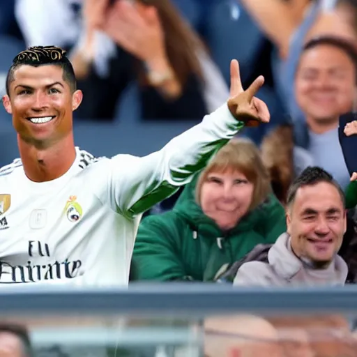 Image similar to cristiano ronaldo smiling sitting on the bench and waving his hand