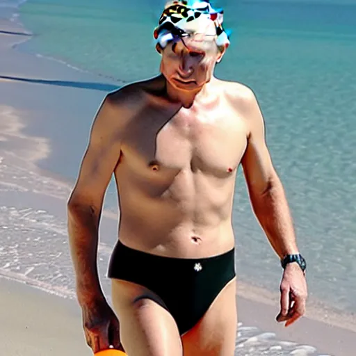Image similar to vladimir putin in a bikini
