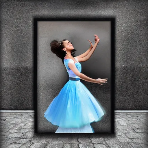 Image similar to Estefania dancing with a pic, realistic, 8k, dream,