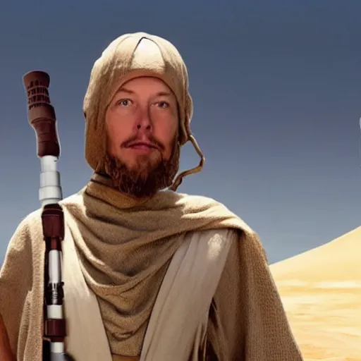 Image similar to elon musk as obiwan kenobi on tatooine