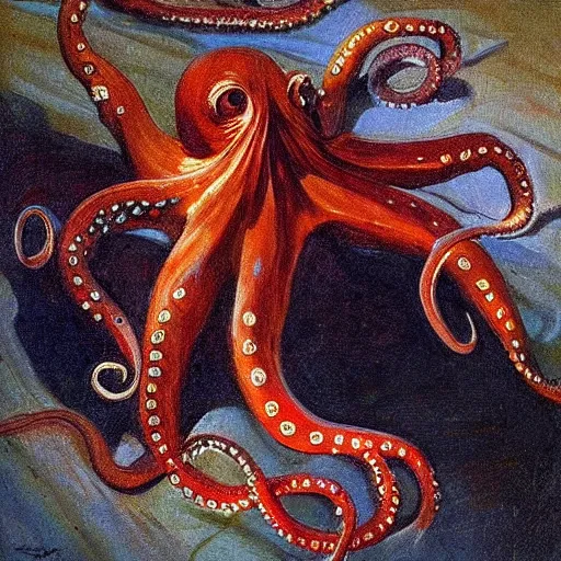 Prompt: octopus, painted by kroyer
