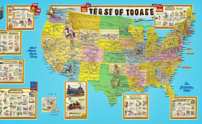 Image similar to toilets of america map, map key, tourist map, brochure, hd, detailed