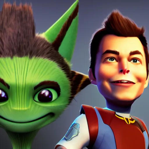 Prompt: portrait of elon musk in ratchet and clank, in game graphic, ps 5 gameplay, screenshot, high quality