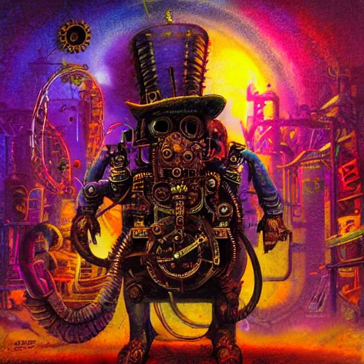 Image similar to steampunk rat, acid, 303, psychedelic, by paul lehr, cd cover for techno artist