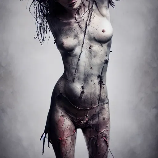 Prompt: heroine, astonishingly beautiful woman in tattered clothes revealing body, hyperrealistic, 8 k, highly detailed, a real photographic, digital art, realistic