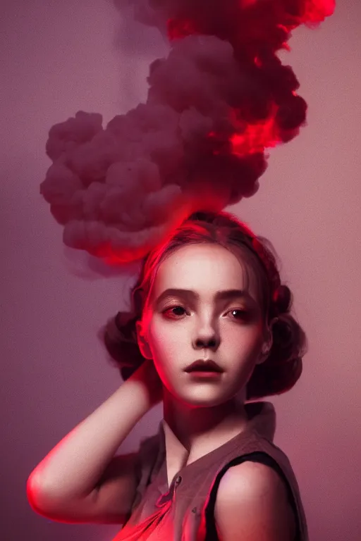 Image similar to a vintage photograph of a communist girl, strong subsurface scattering, red smoke, gold cables, dramatic lighting, stunning scene, highly detailed, concept art, octane render, trending on artstation