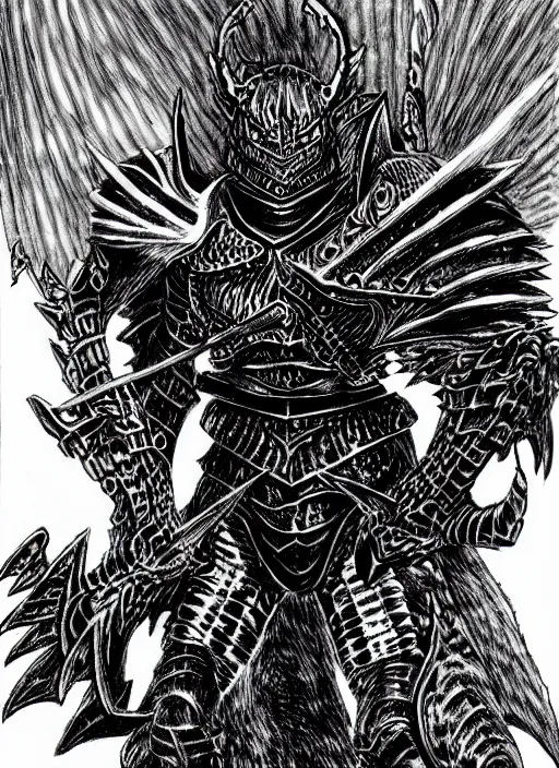 Image similar to demon wolf armored knight by kentaro miura