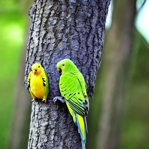 Image similar to Winnie the Pooh as a parakeet, budgie bird, high resolution photo