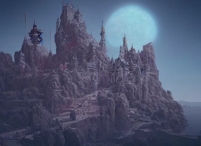 Prompt: a kingdom, a castle on the moon. intricate artwork by Tooth Wu and wlop and beeple. octane render, hyper realism, 8k