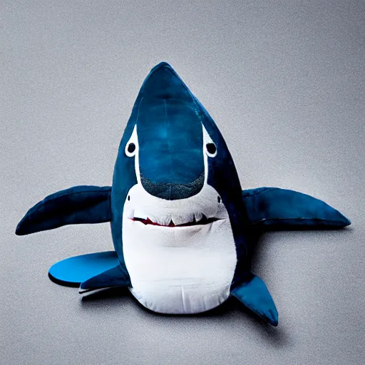 Image similar to beautiful photograph of a cute minimal shark plush, advert, magazine, studio