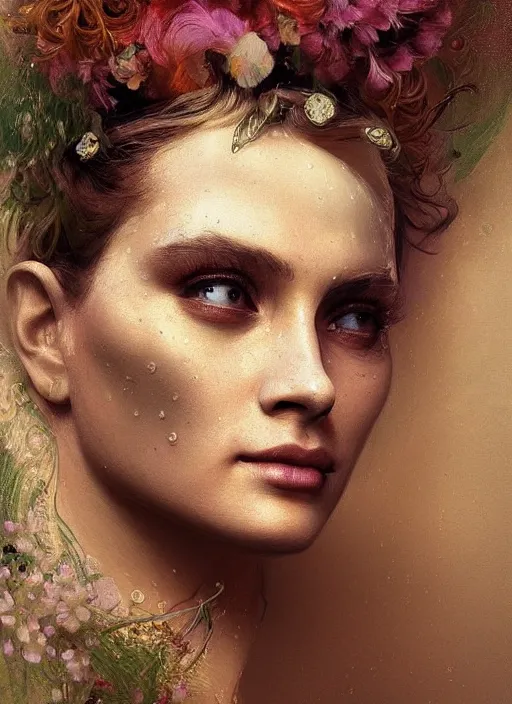 Image similar to a highly detailed photo of very intricate female face portrait, futurism, rococo cyber neon lighting, detailed futuristic fibonacci jewelry, profile posing, hyper photorealistic, trending in pinterest, cinematic, 4 k ultra hd, by denis villeneuve tom anders zorn hans dragan bibin thoma greg rutkowski ismail inceoglu illustrated sand storm alphonse mucha