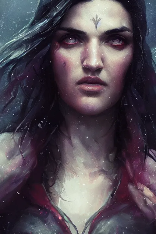 Prompt: portrait, Katie Mcgrath as a sorceress, dramatic lighting, cinematic, establishing shot, high detail, photo realistic, cinematic lighting, post processed, concept art, artstation, matte painting, style by eddie mendoza, raphael lacoste, alex ross