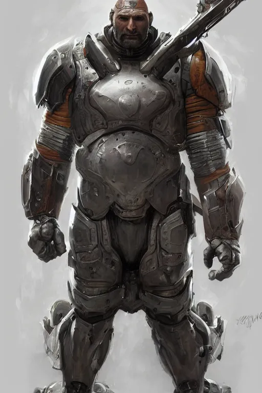 Image similar to portrait of hulking giant dave bautista in futuristic scifi battle armour by norman rockwell and mandy jurgens and john singer sargent, character concept art artstation'