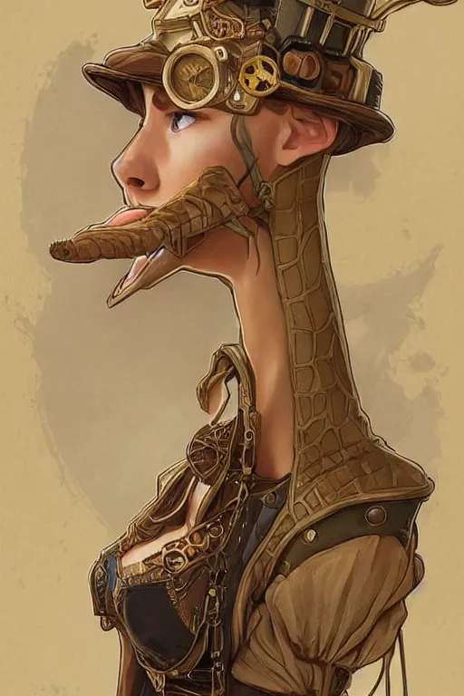 Prompt: anthropomorphic giraffe as steampunk princess, blonde hair, high fantasy, dnd, smooth, sharp focus, illustration, highly detailed, digital painting, artstation, concept art, by disney animation, rossdraws, alphonse mucha, frank fanzzeta, collectible card art