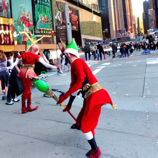 Image similar to fantasy elves attack new york city
